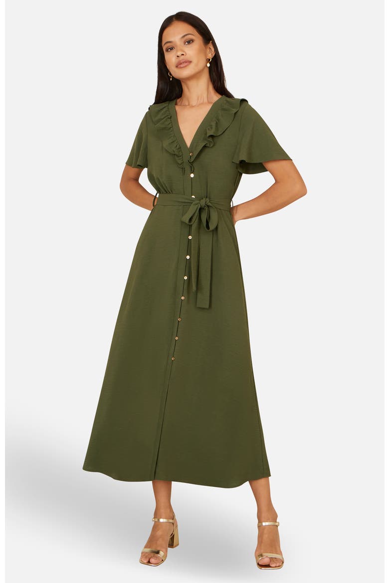 Ruffle Collar Midi Shirt Dress