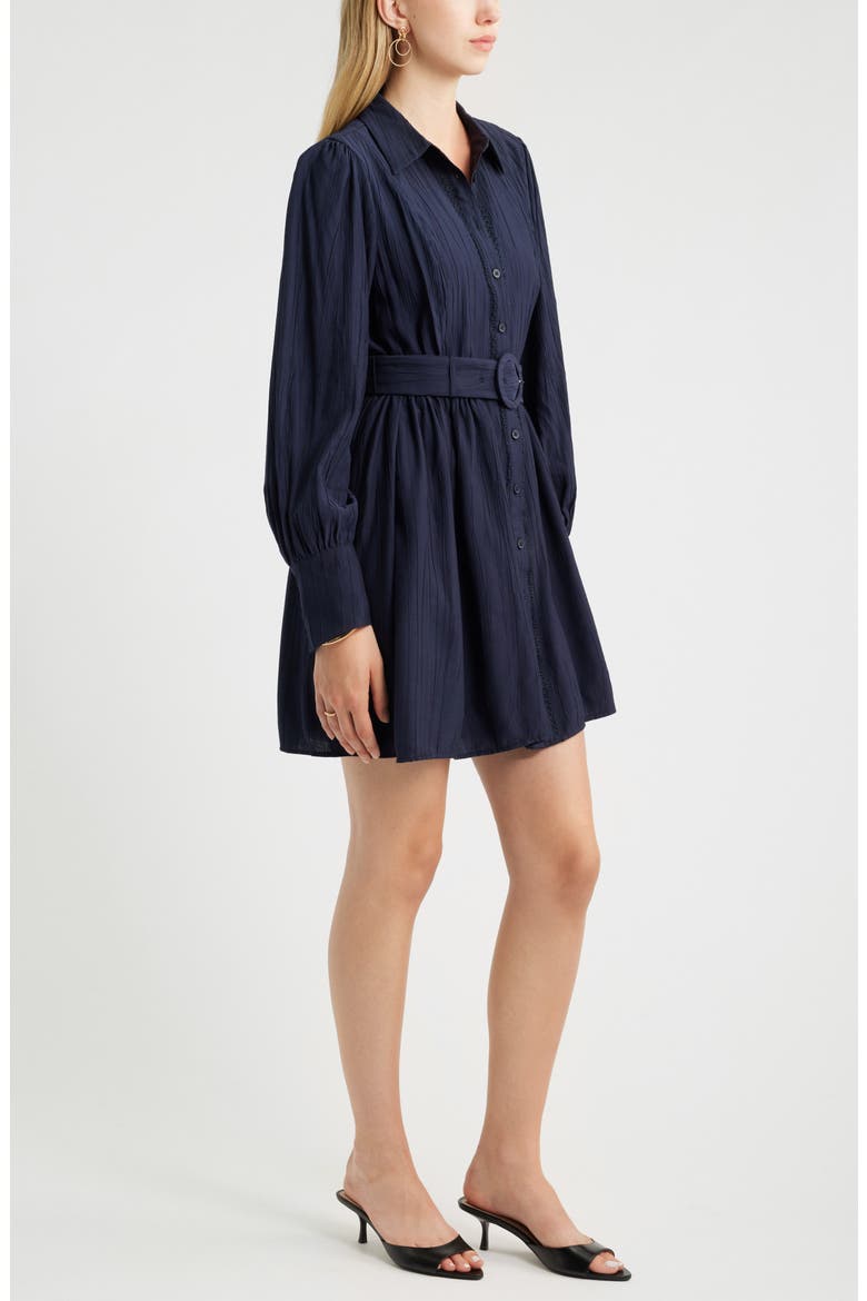 Floral Lace Inset Belted Mini Shirtdress