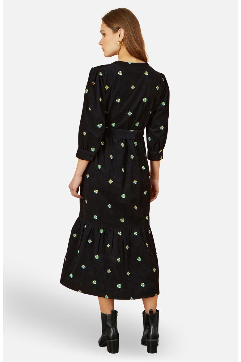 Flower Embroidery Midi Cord Dress