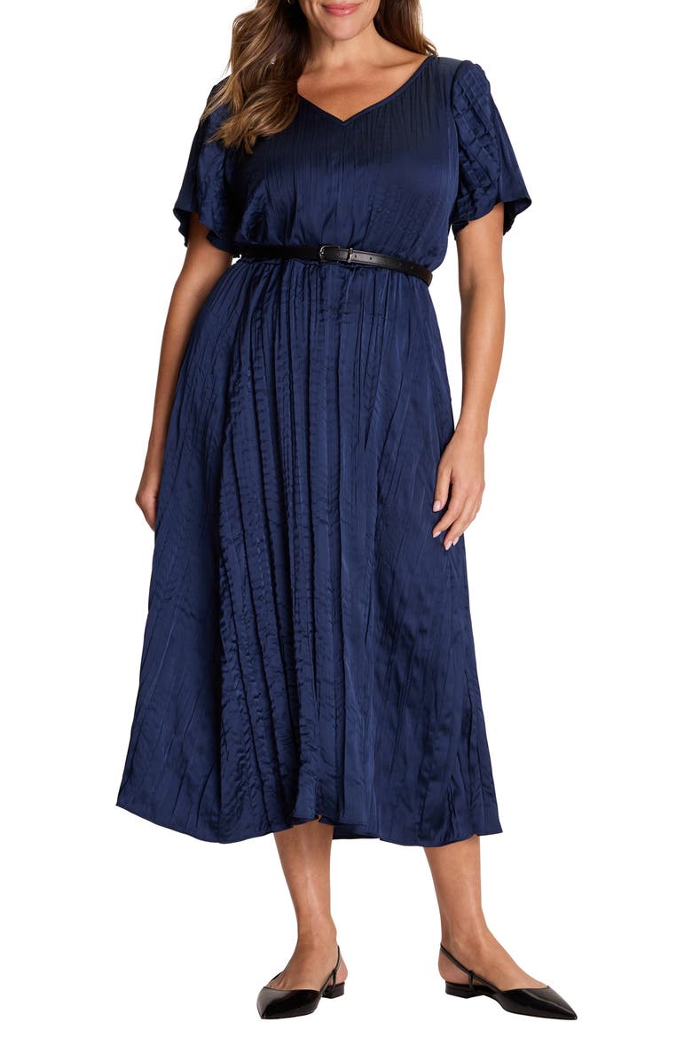 Bella Belted Crushed Satin Midi Dress