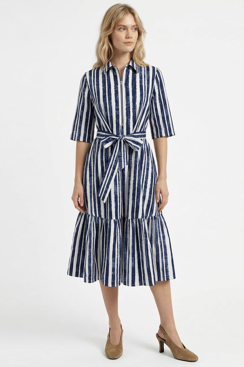 Darcio Shirt Collar Short Sleeve Belted Midi Dress