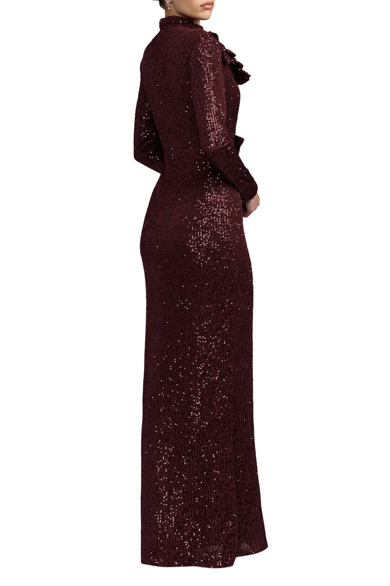 Long Sleeve Sequin Gown With Flowers