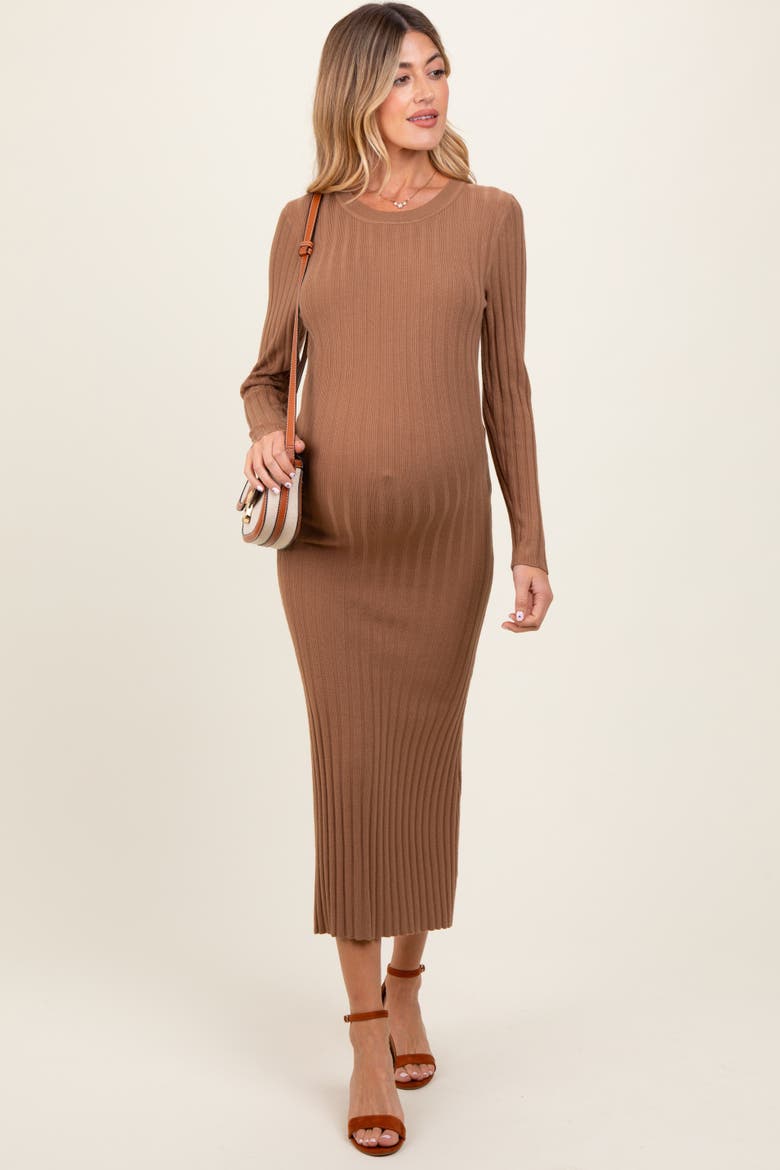 Ribbed Knit Fitted Midi Sweater Dress