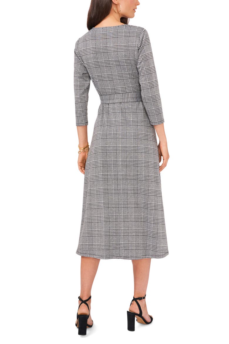 Houndstooth Plaid Jacquard Midi Dress