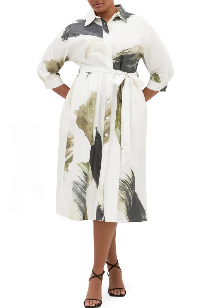 Angel Brushstroke Belted Cotton Shirtdress