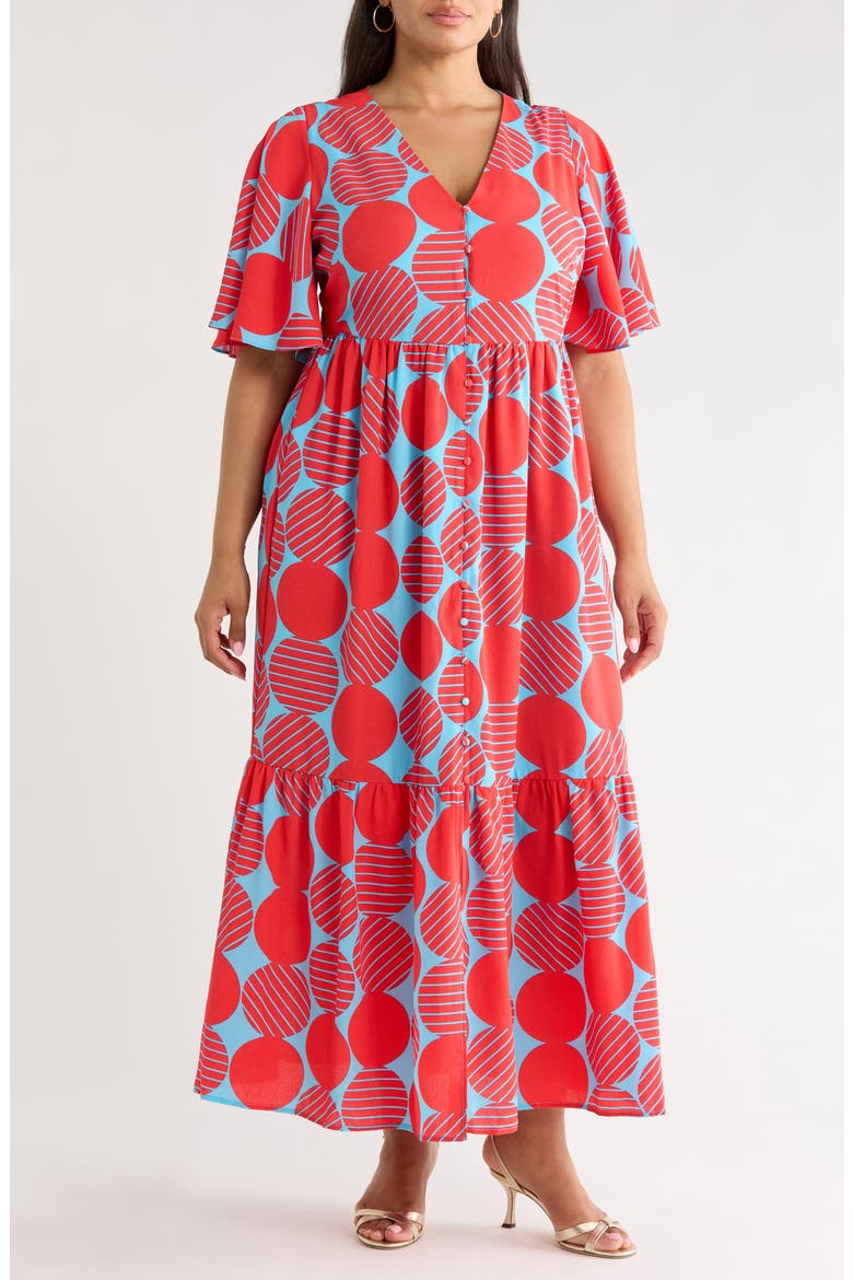 Print Ruffle Hem Maxi Dress