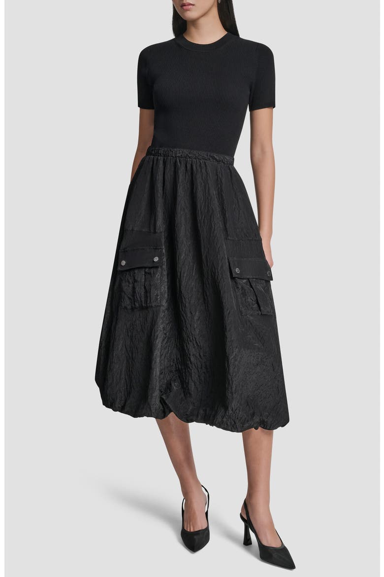 Mixed Media Cargo Pocket Midi Dress