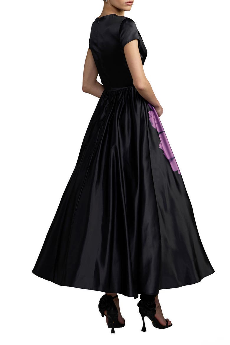 Satin Cap Sleeve Floral Printed A-Line Dress