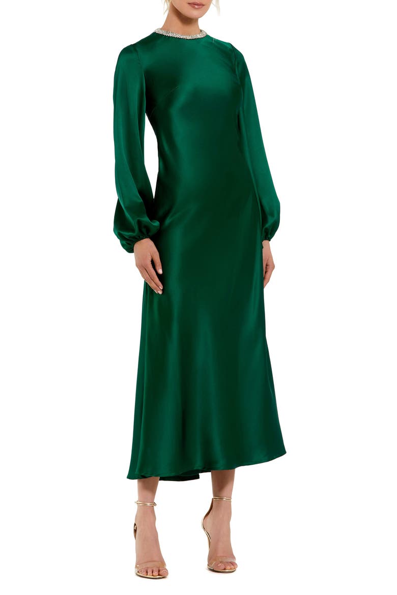Petite Crystal Embellished High Neck Satin Dress