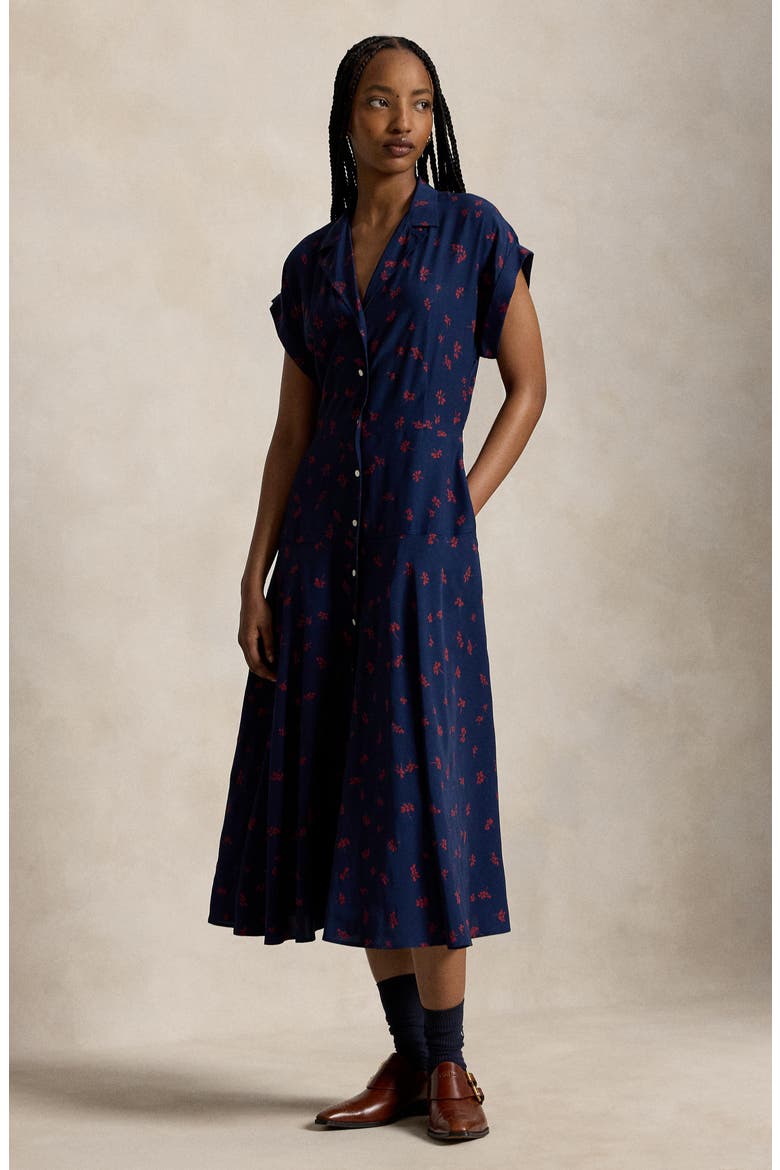 Floral Viscose Midi Shirt Dress