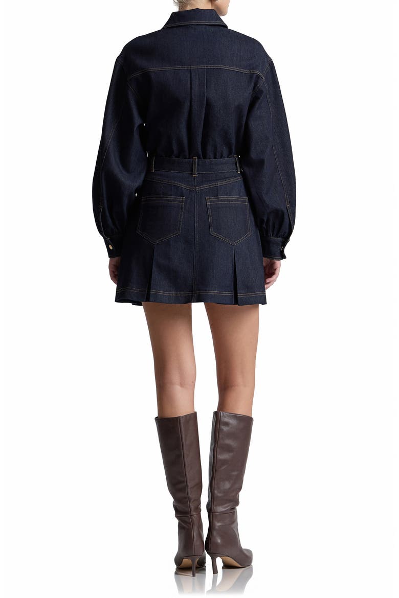 Belted Long Sleeve Stretch Denim MInidress