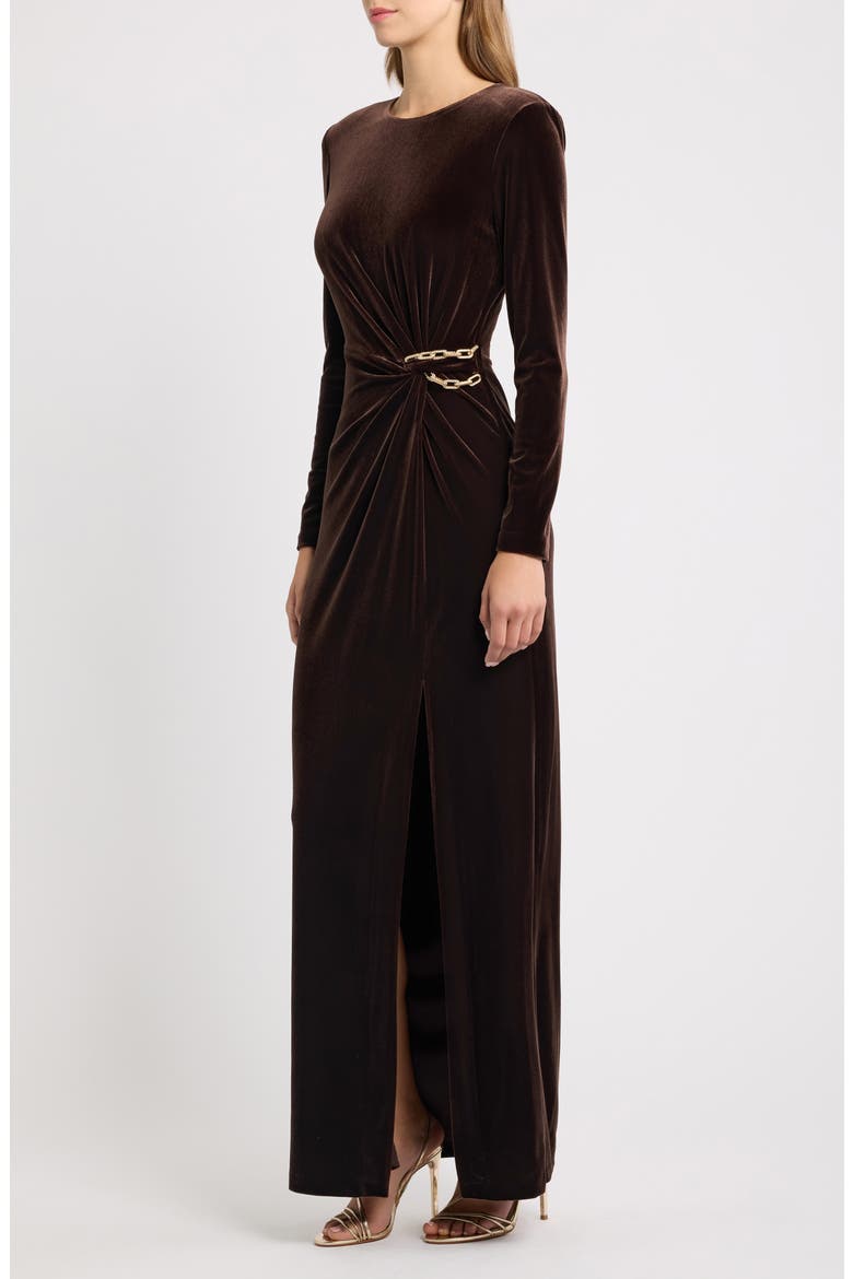Ruched Long Sleeve Velvet Gown