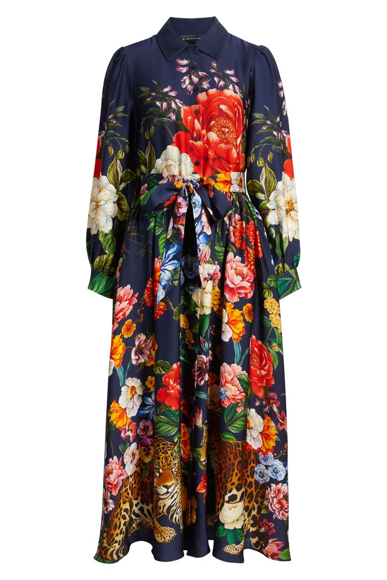 The Melina Sahara Desert Print Long Sleeve Stretch Silk Shirtdress