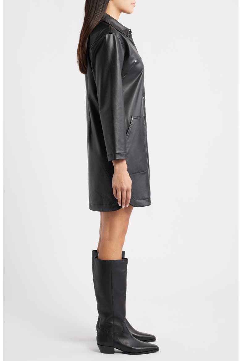 Long Sleeve Faux Leather Shirtdress