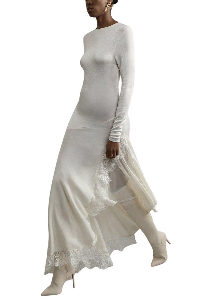 Slinky Lace Asymmetric Maxi Dress