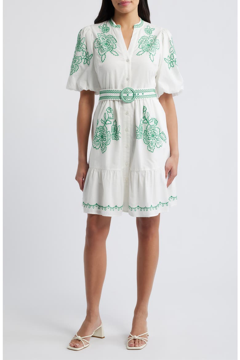 Embroidered Short Sleeve Cotton Shirtdress