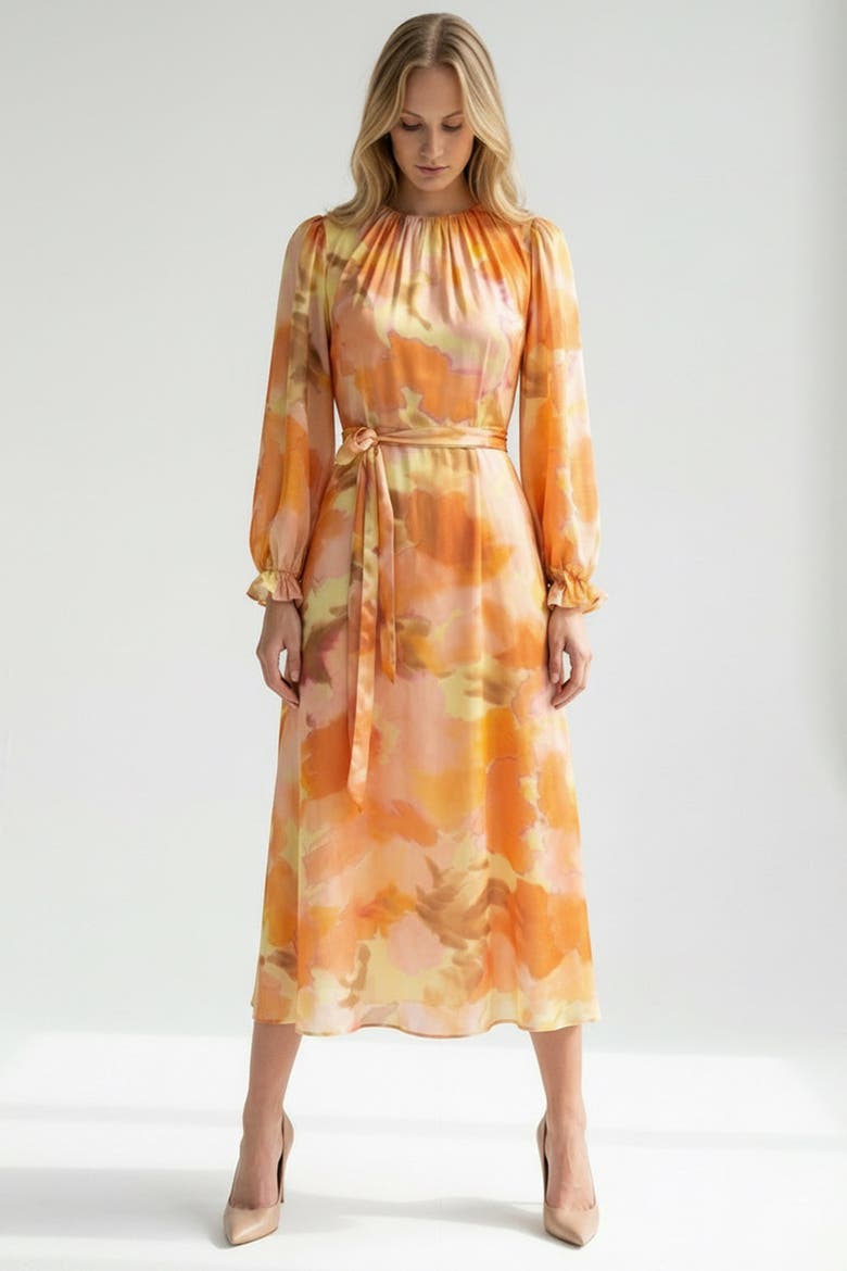 Crew Neck Long Sleeve Relaxed Fit Printed Dress