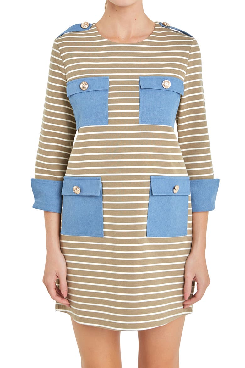 Stripe Pocket Cotton Blend Minidress