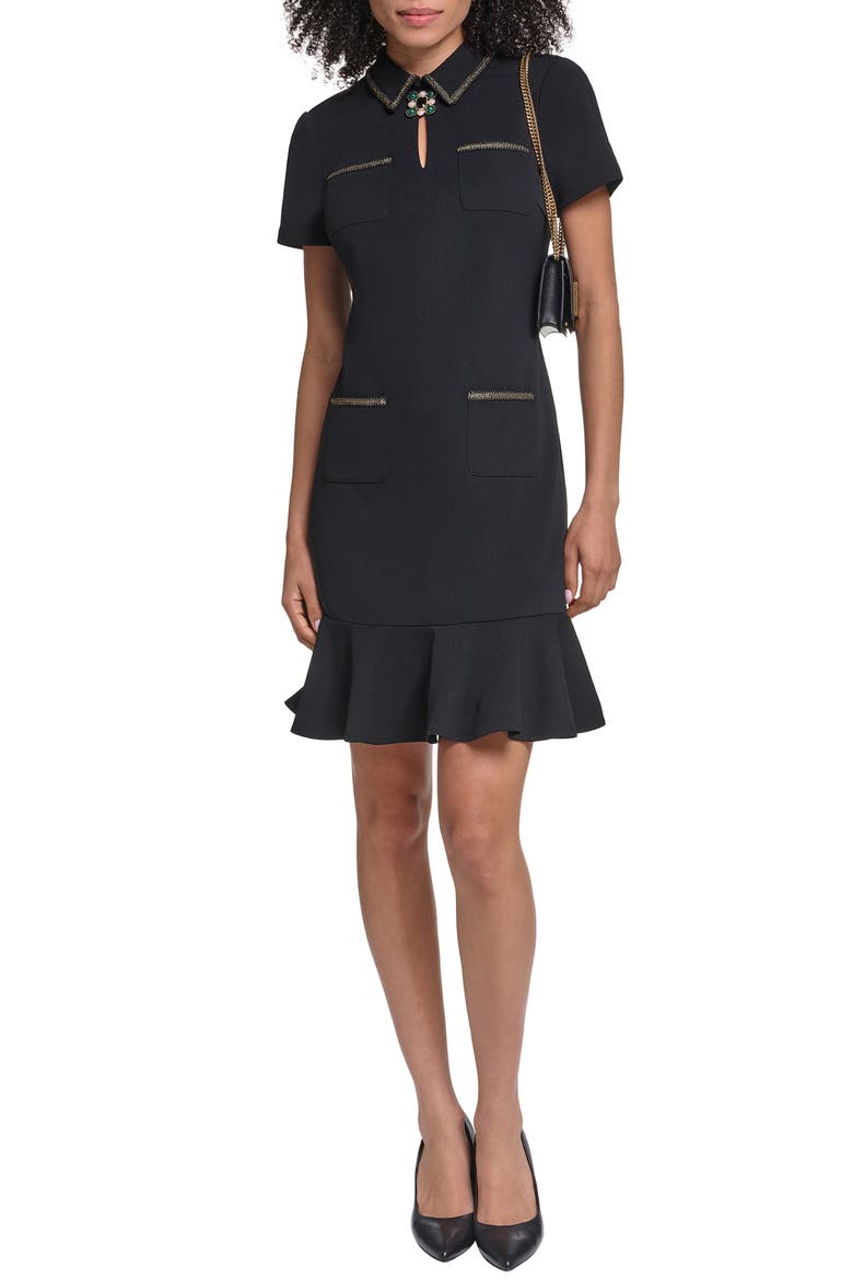 Scuba Crepe Ruffle Sheath Dress
