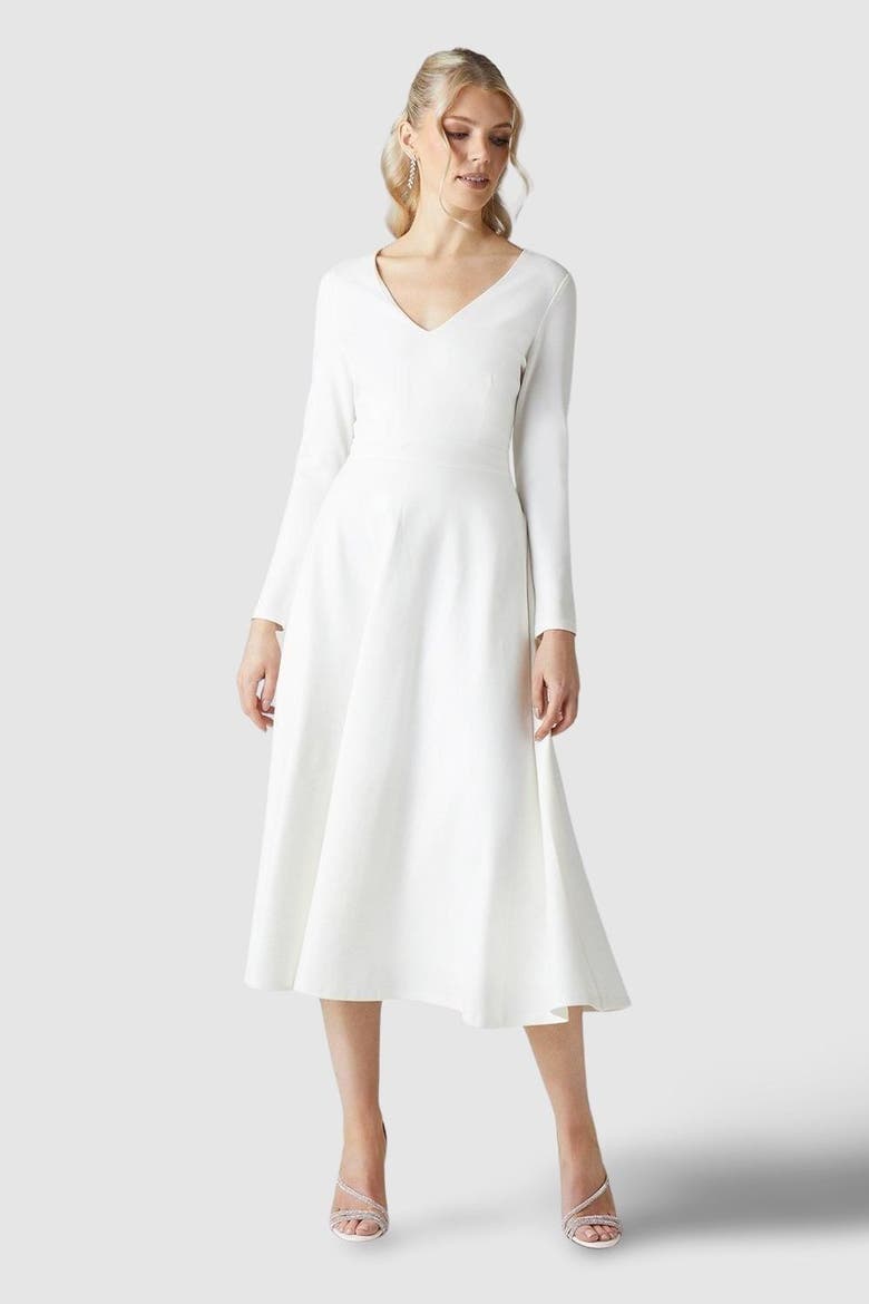 V Neck Full Skirt Midi Wedding