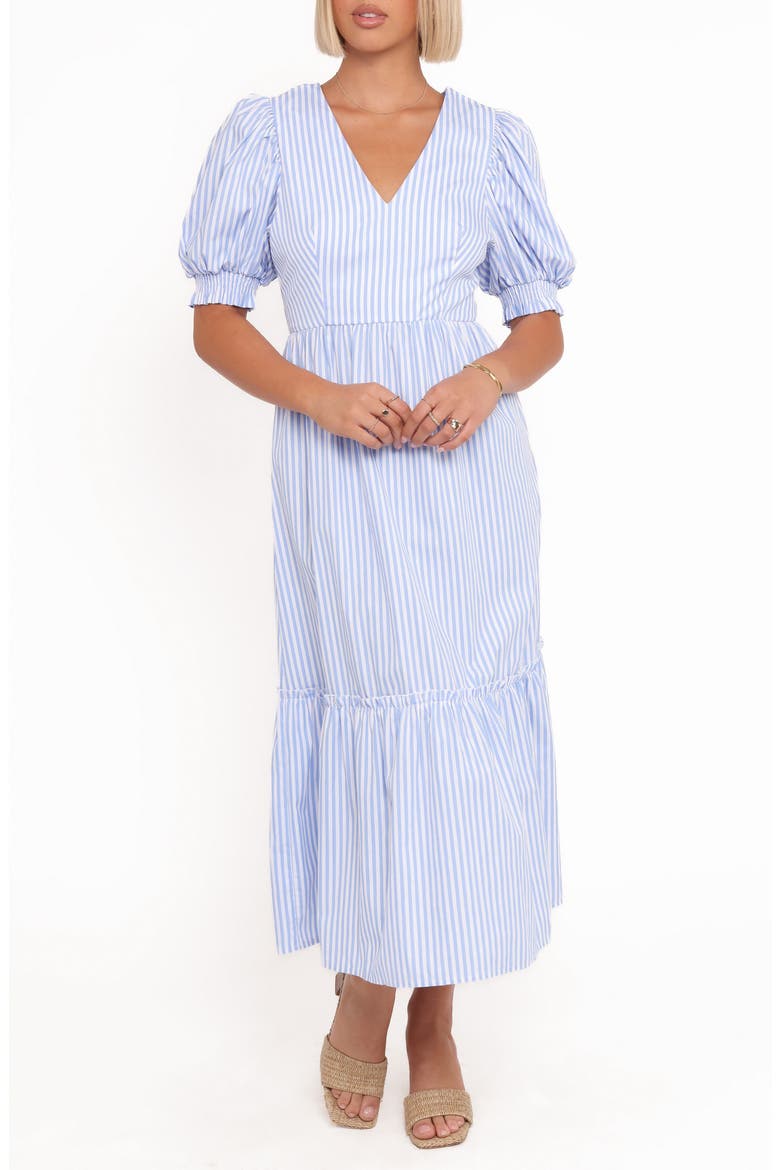 Steele Stripe Puff Sleeve Cotton Midi Dress