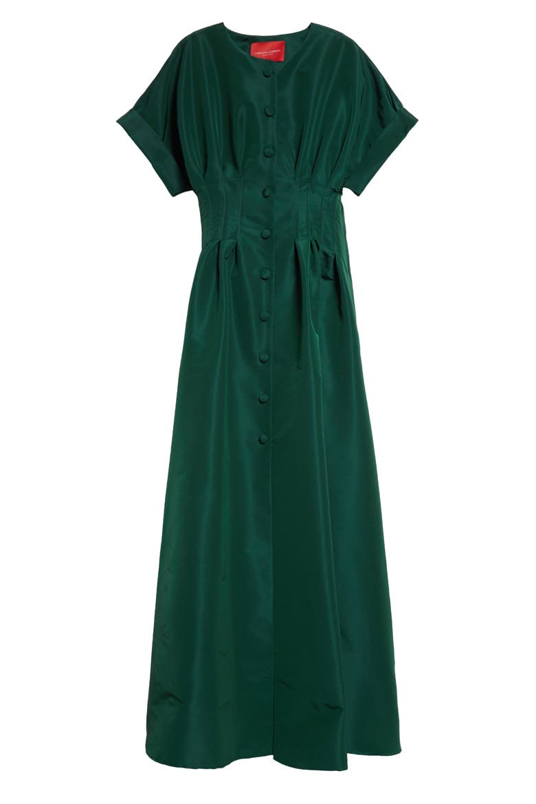Cuffed Short Sleeve Button Front Silk Faille Gown