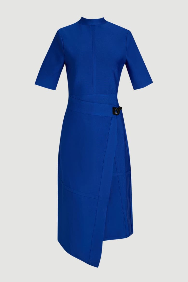 Asymmetric Hem 3/4 Sleeve Midi Dress