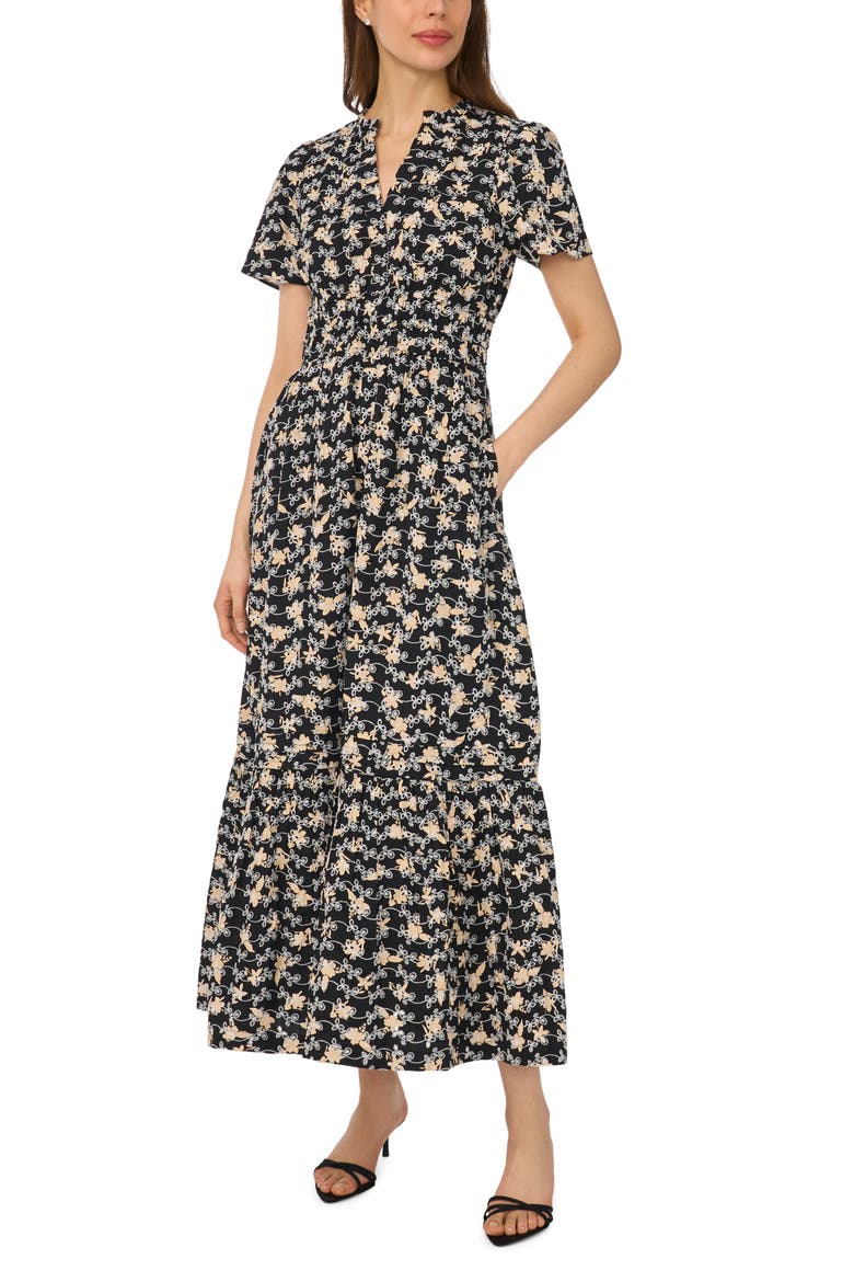 Floral Embroidered Tiered Cotton Maxi Dress