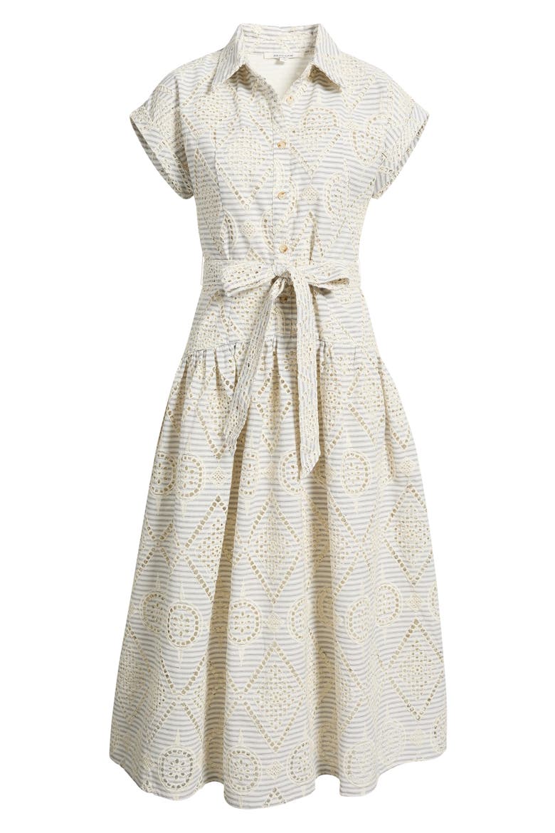 Stripe Eyelet Tie Waist Midi Dress