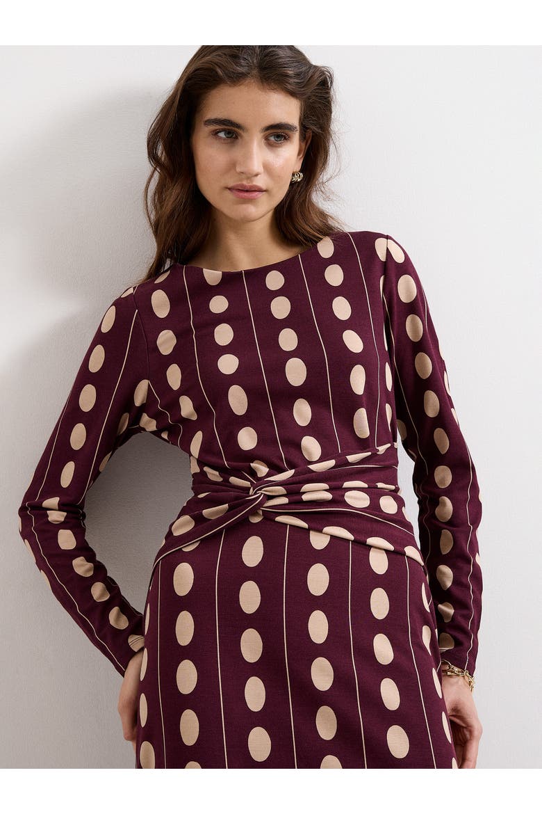 Eugenie Spot Knot-Waist Midi Dress