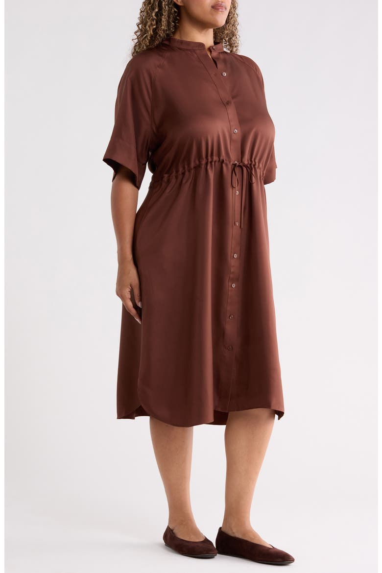 Silk Mandarin Collar Midi Dress