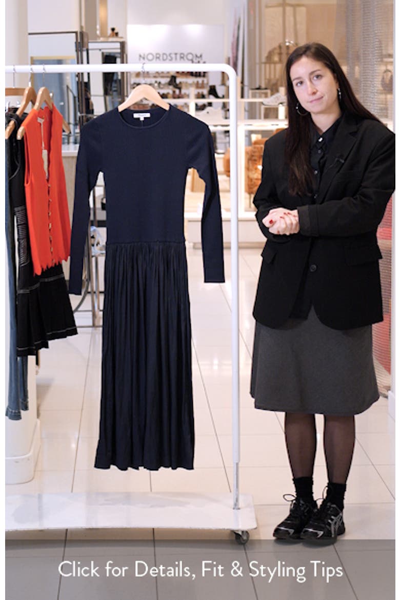 Rib Mixed Media Long Sleeve Midi Dress
