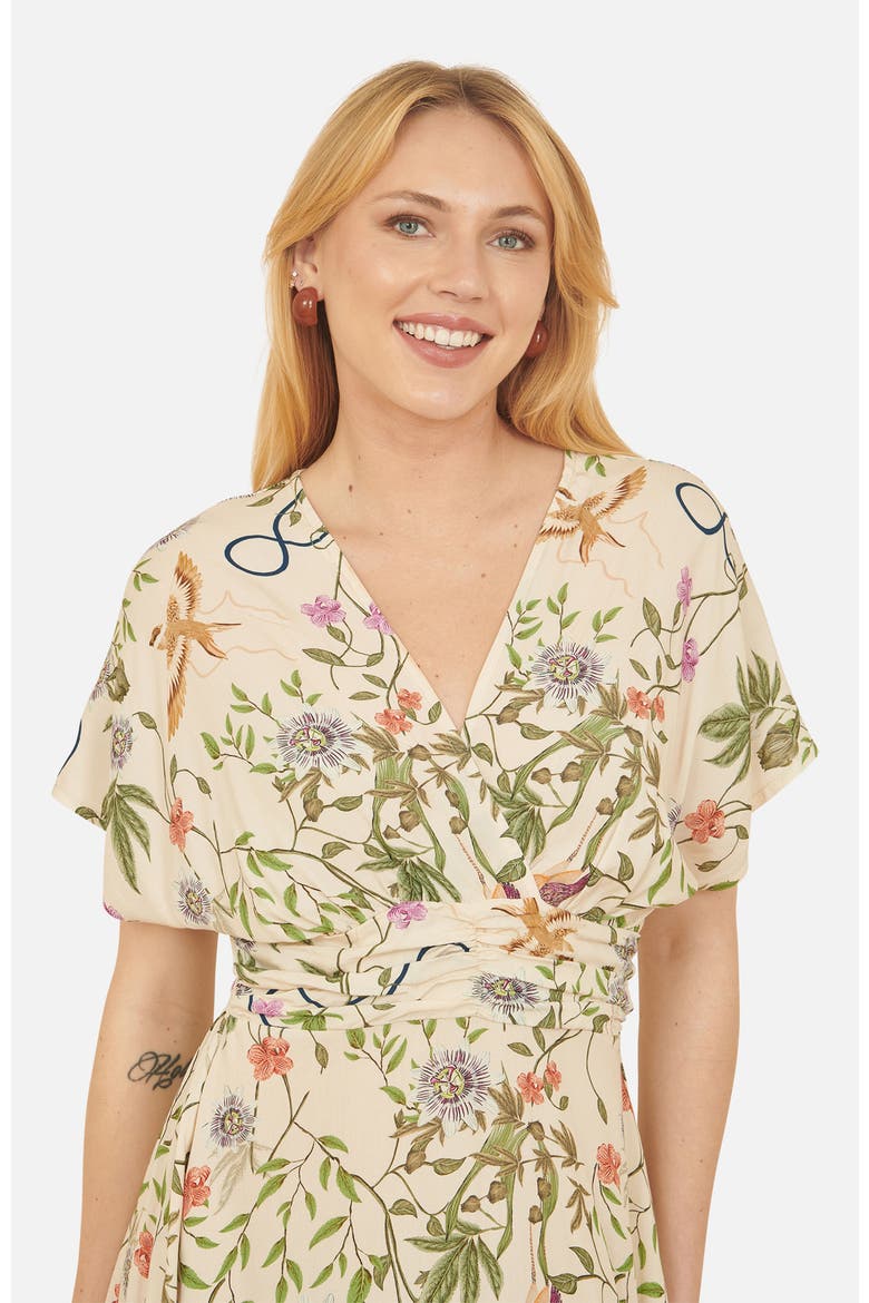 Short Sleeve V-Neck Ruched Midi Dress