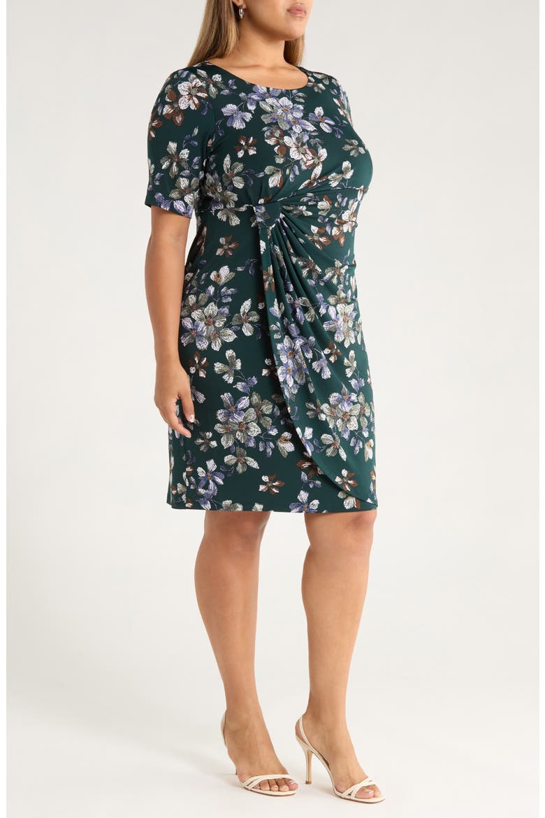 Floral Side Ruched Knit Dress