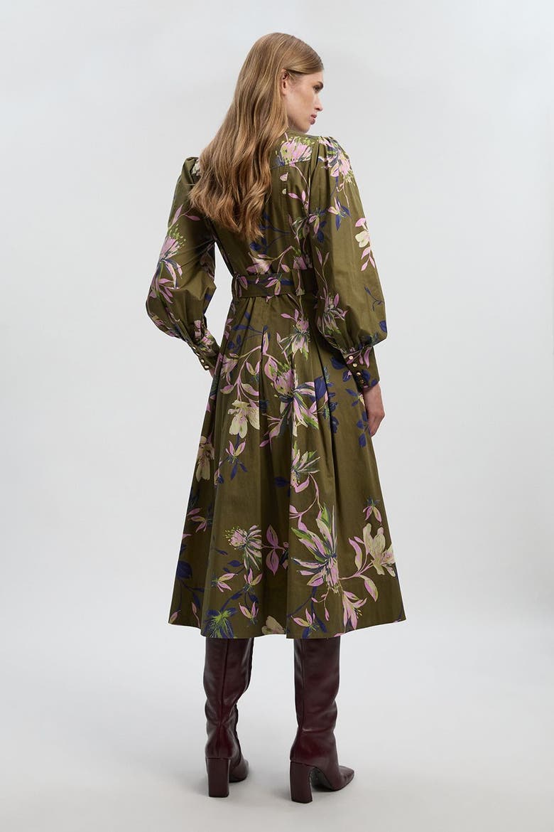 Floral Cotton Sateen Midi Shirt Dress