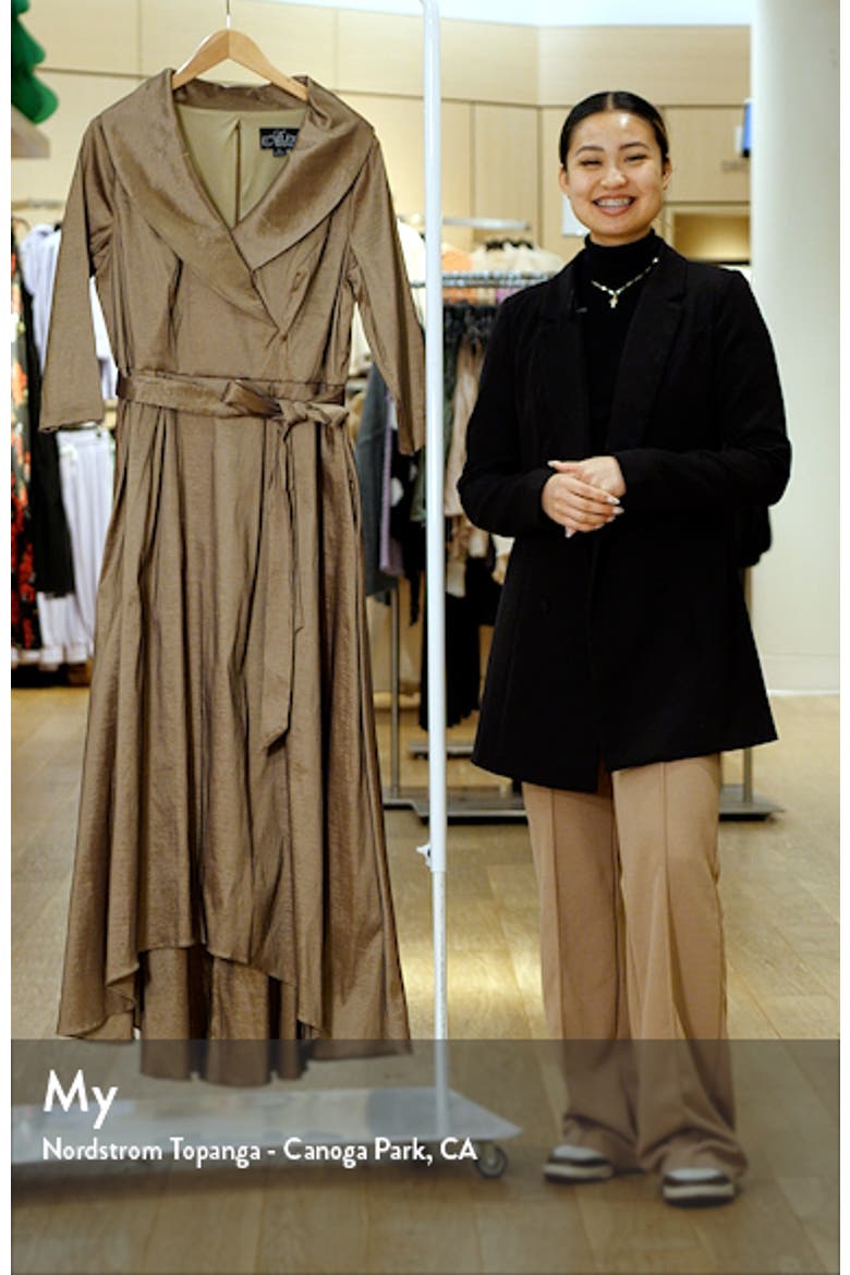 Portrait Collar Faux Wrap Gown