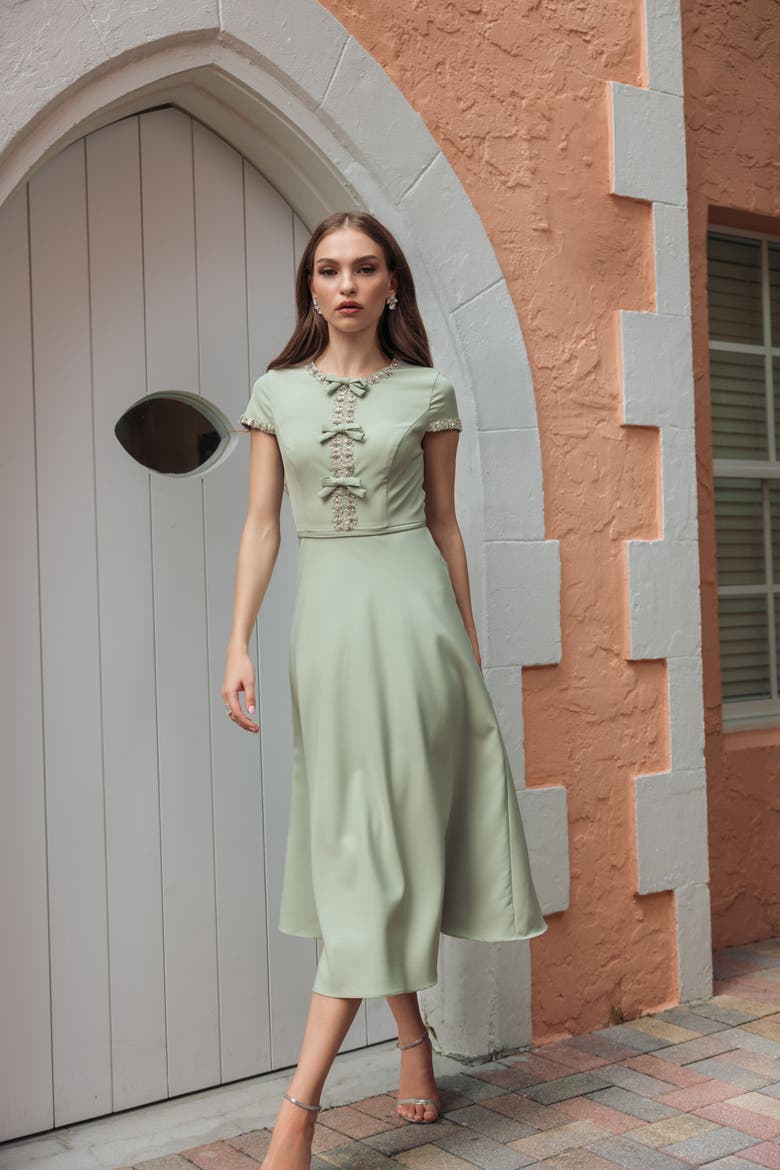 Crepe Midi Dress With Rhinestone Beading