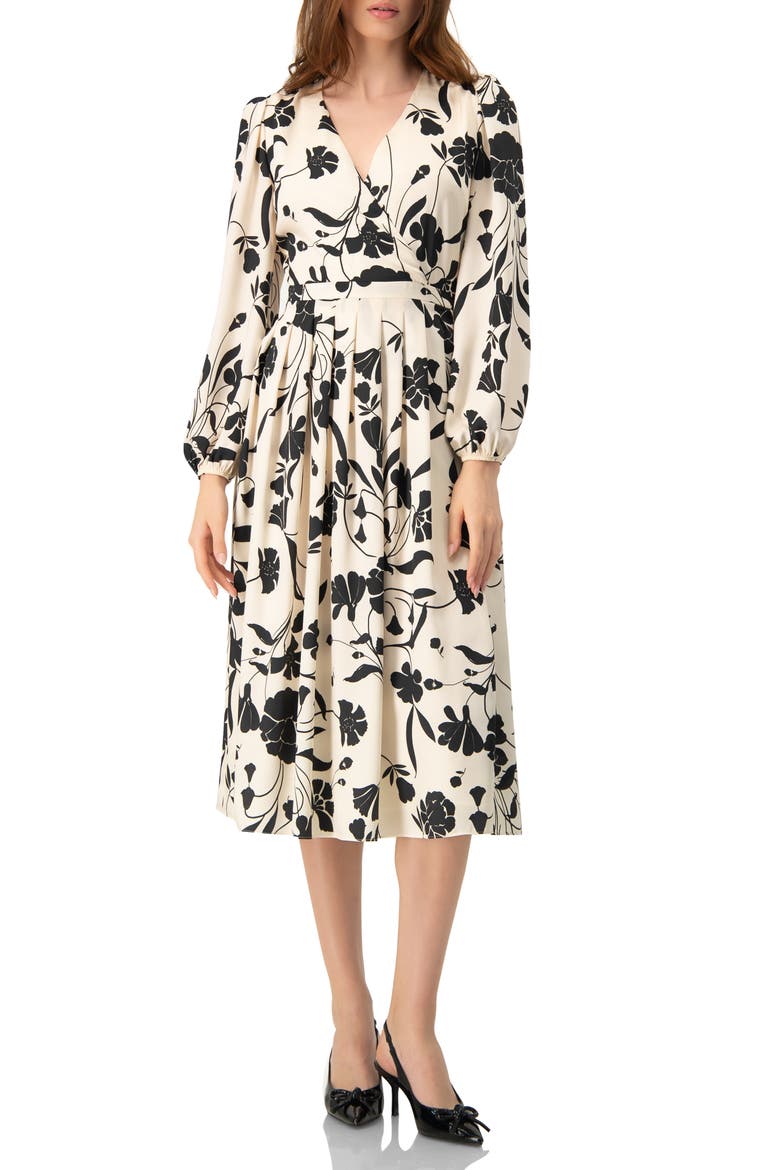 V-Neck Midi Dress with Long Sleeves