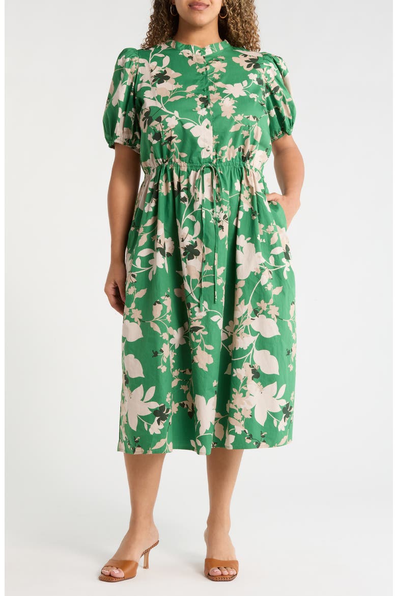 Nora Puff Sleeve Button Cotton Midi Dress