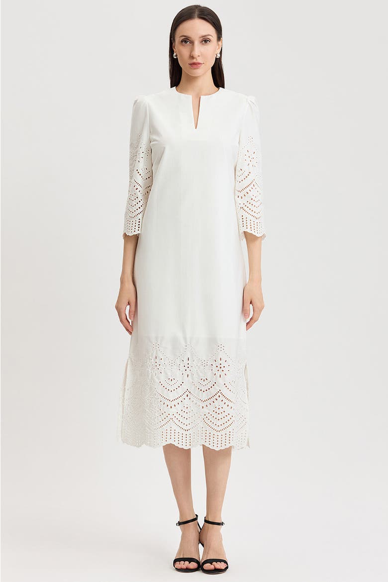 Eyelet Straight Cotton Maxi Dress