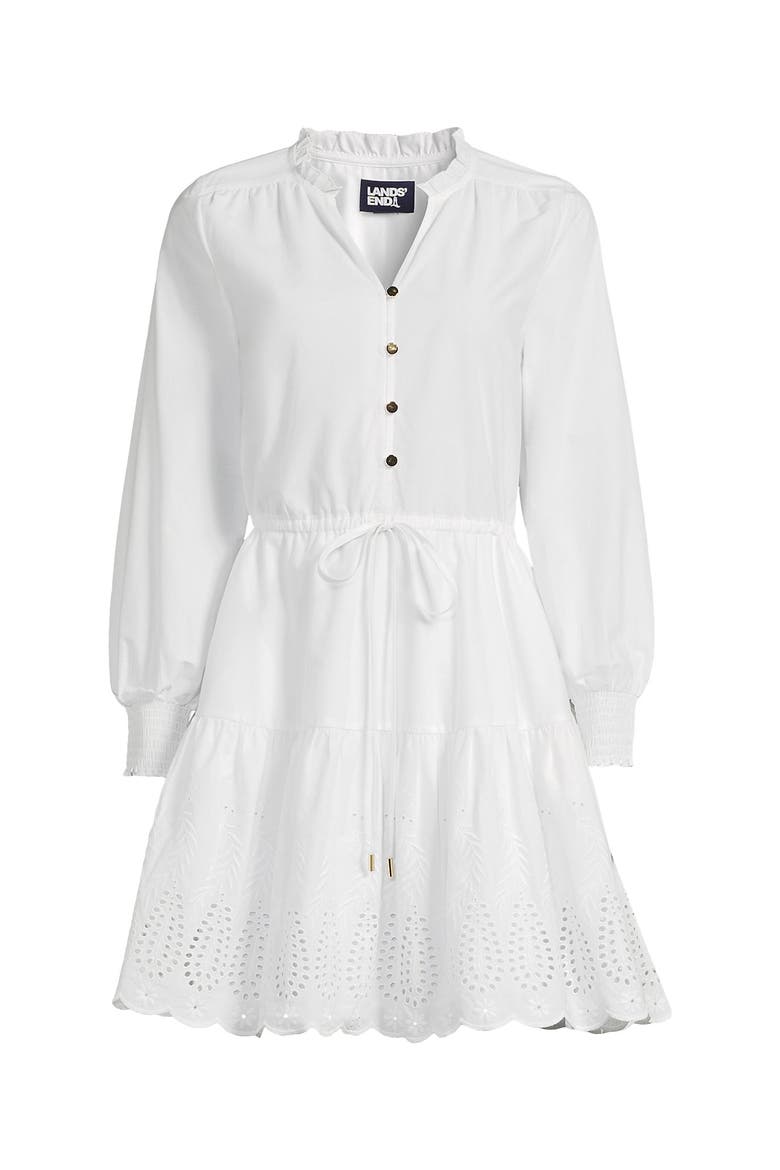 Long Sleeve Eyelet Mini Popover Dress