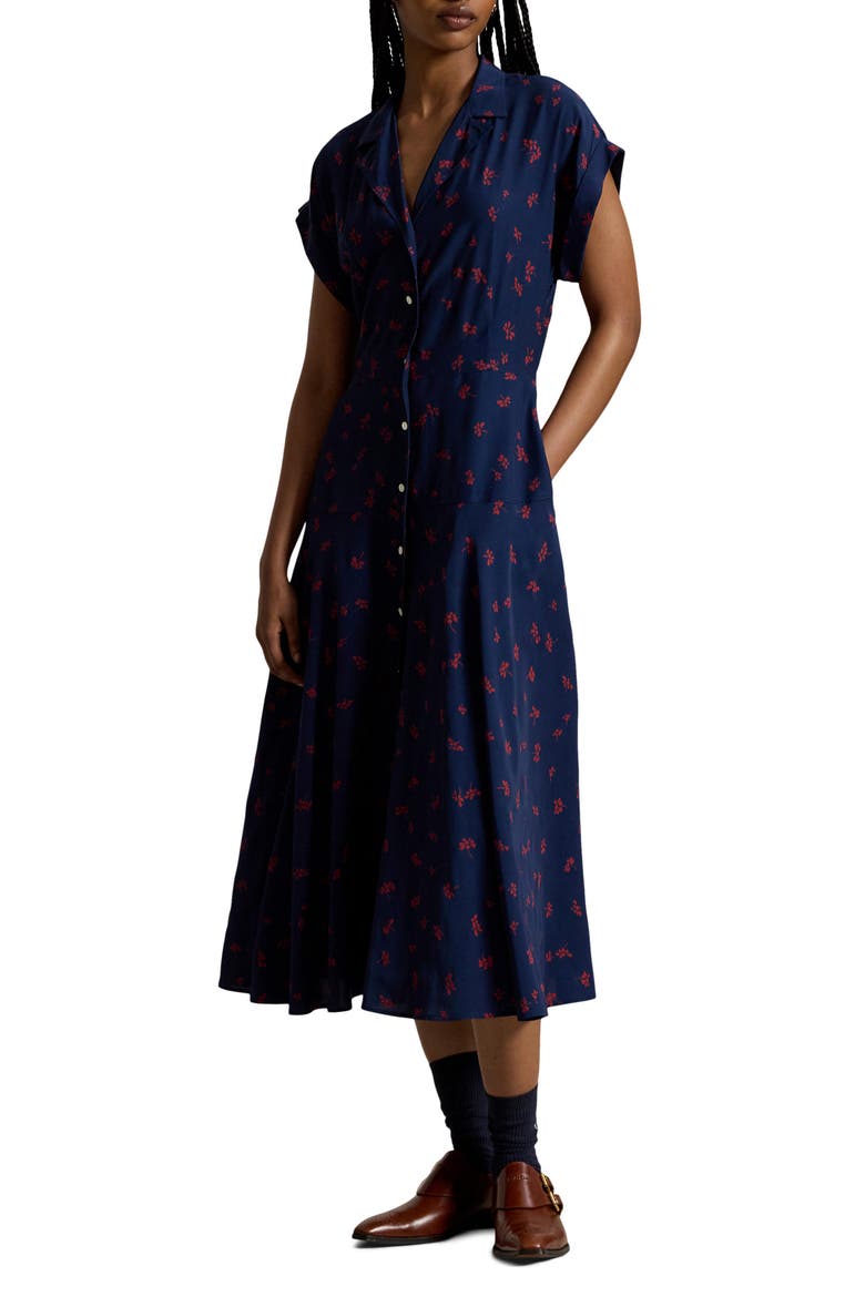 Floral Viscose Midi Shirt Dress