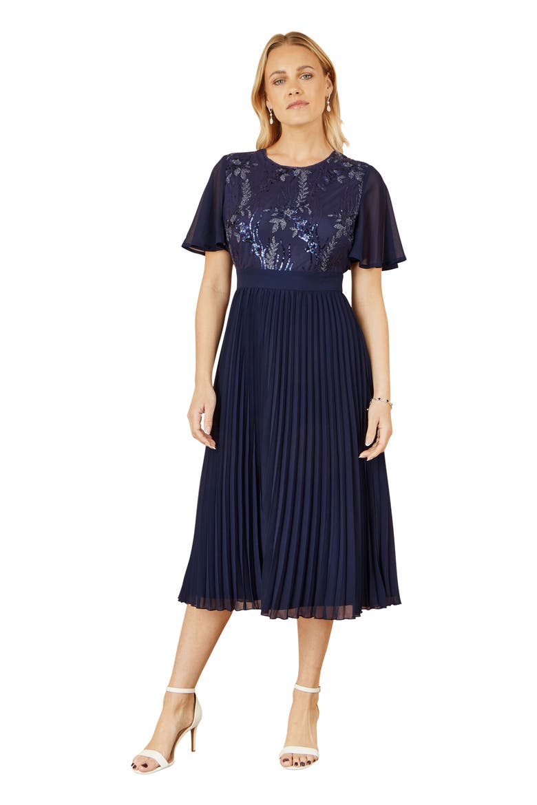 Sequin Embellished Pleated Midi Dress