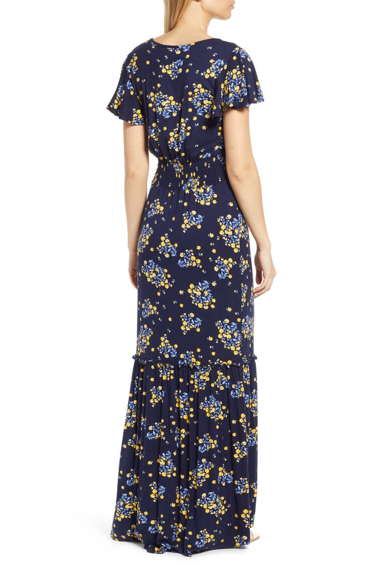 Floral Smock Waist Knit Maxi