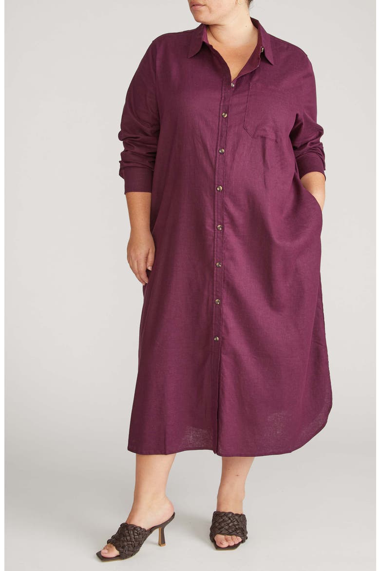 Odeon Long Sleeve Stretch Linen Blend Shirtdress