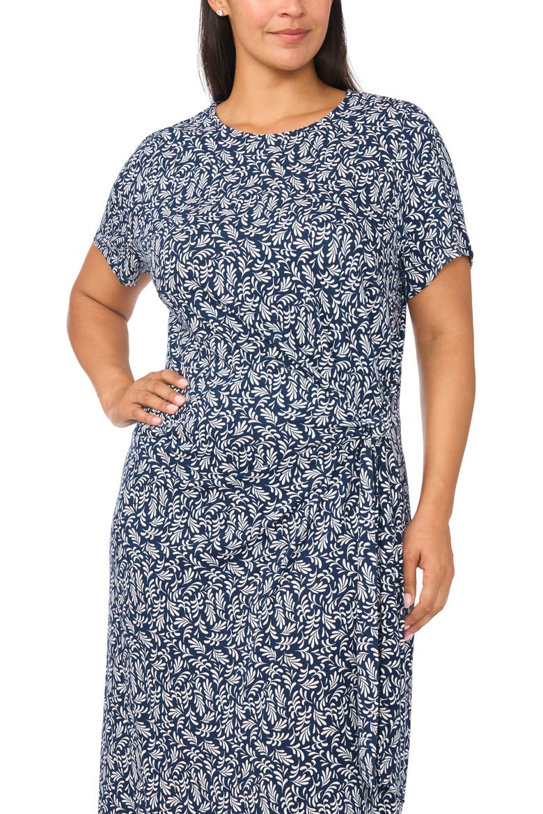 Side Tie Crewneck Midi Dress