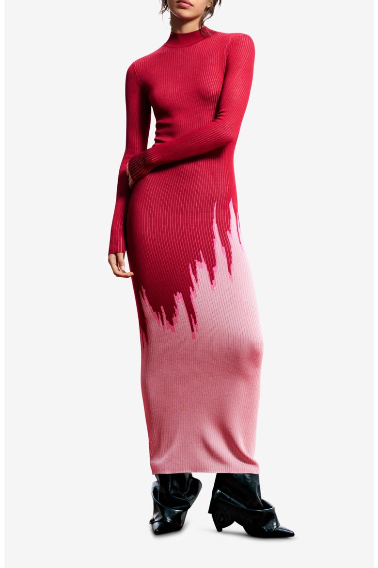 Mock Neck Maxi Ombré Sweater Dress