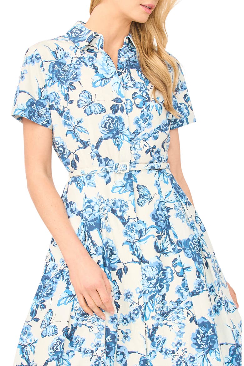 Rory Floral Short Sleeve Cotton Midi Shirtdress