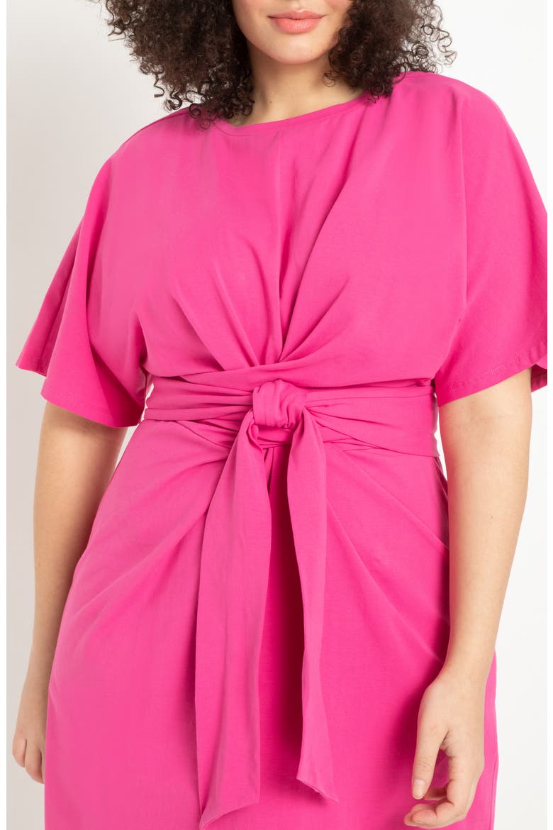 Tie front Flutter Sleeve Midi Sheath Dress