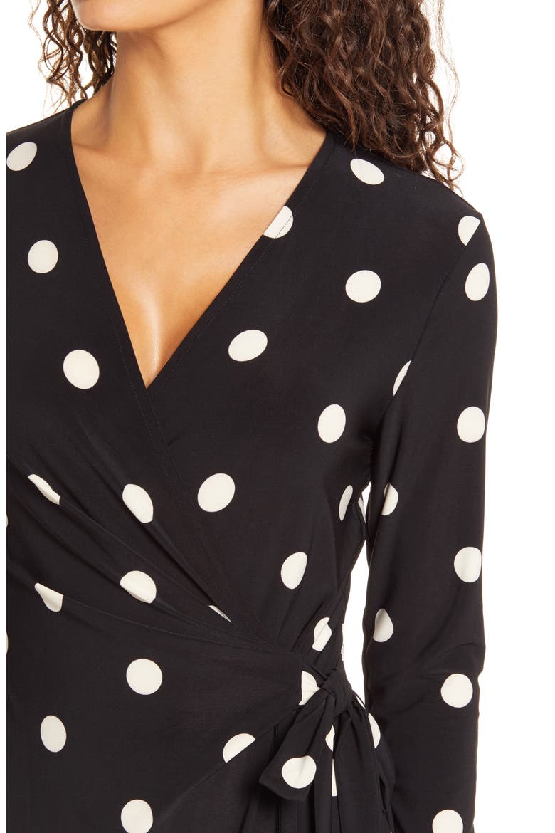 Dot Print Long Sleeve Wrap Dress